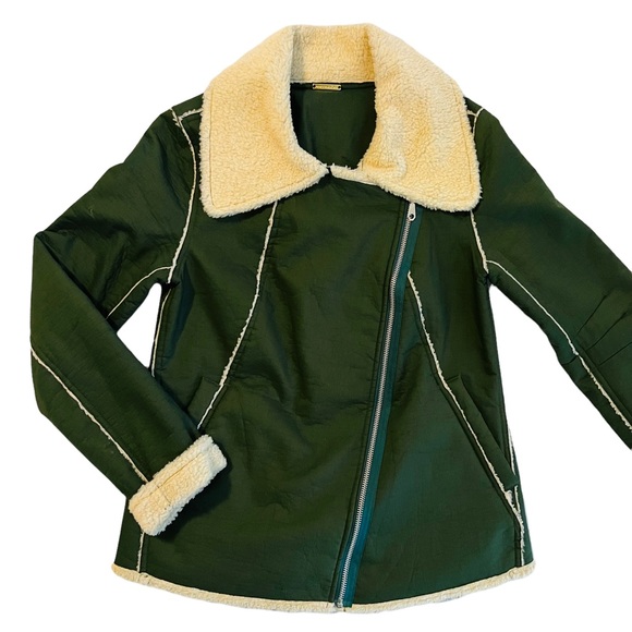 COPY - REBECCA MINKOFF Quinn Green Faux Shearling Moto Bomber Jacket - S Small - Picture 4 of 10